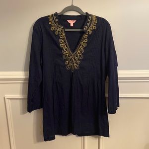 Lily Pulitzer Navy And Gold Embellished Tunic